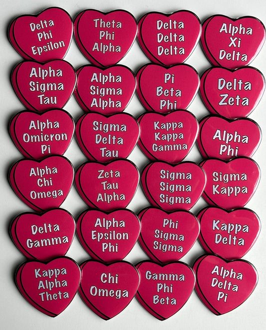 Pink Candy Heart Sorority Button