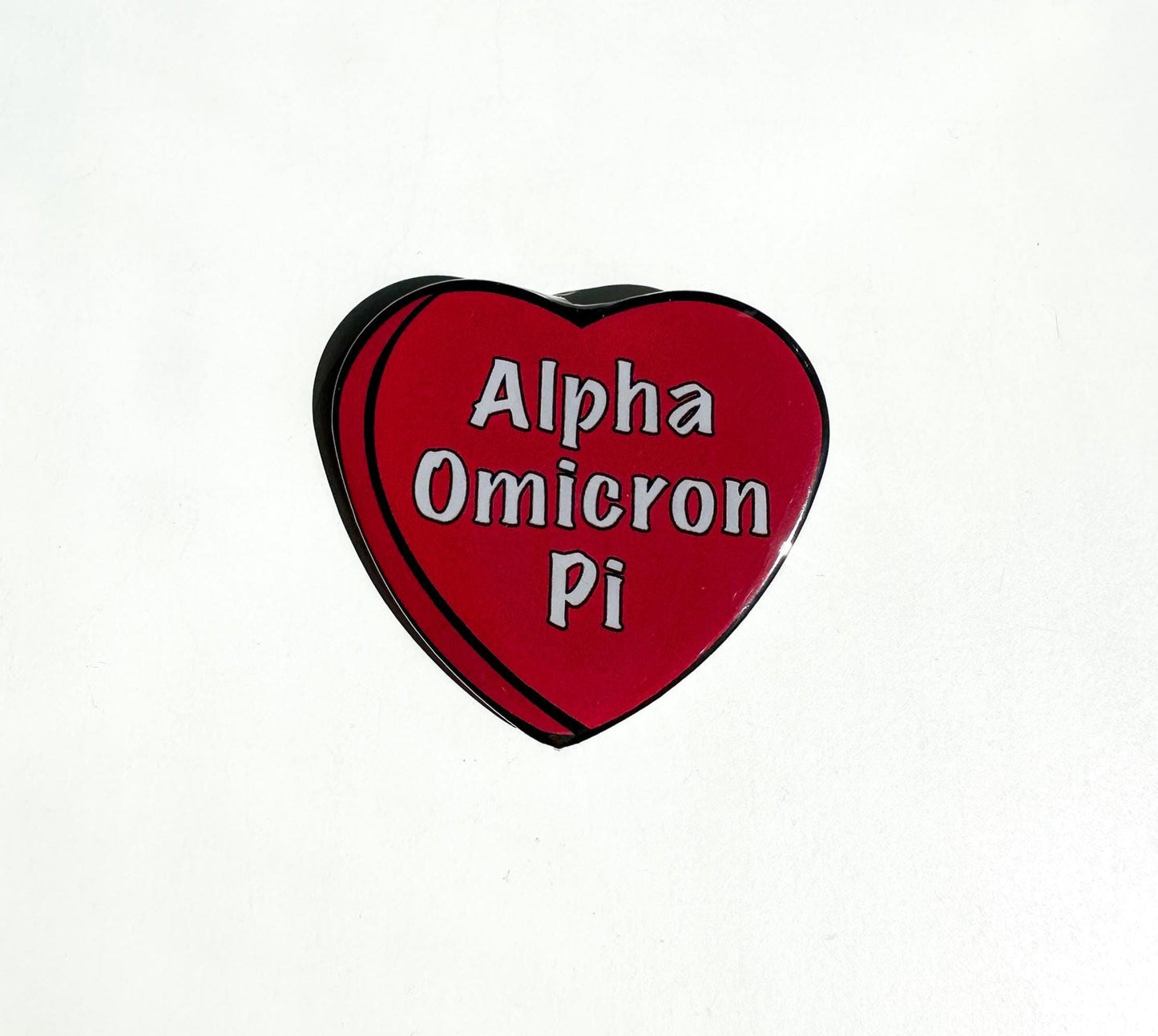 Alpha Omicron Pi Candy Heart Button