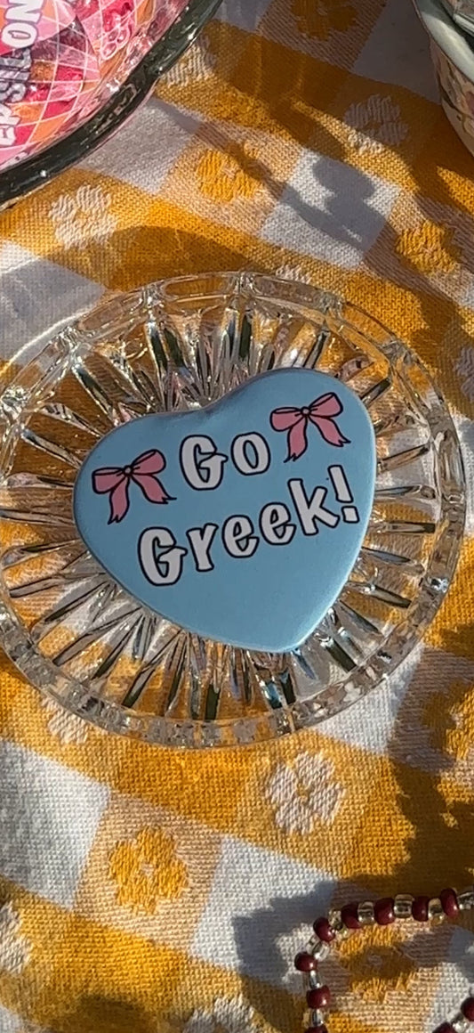 Go Greek Bow Heart Button