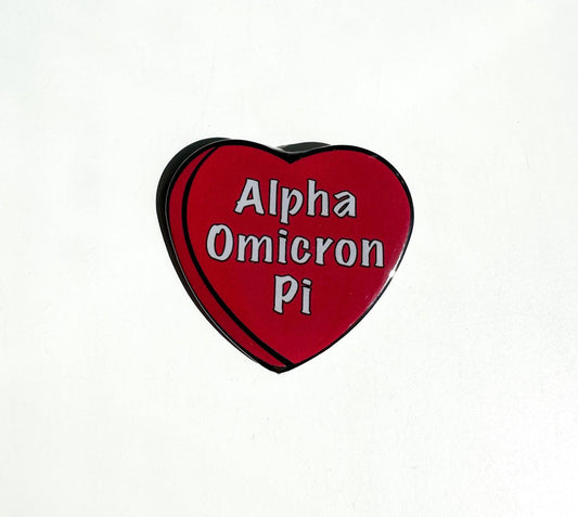 Alpha Omicron Pi Candy Heart Button