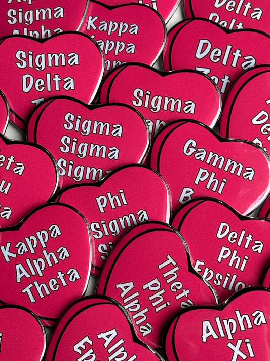 Pink Candy Heart Sorority Button