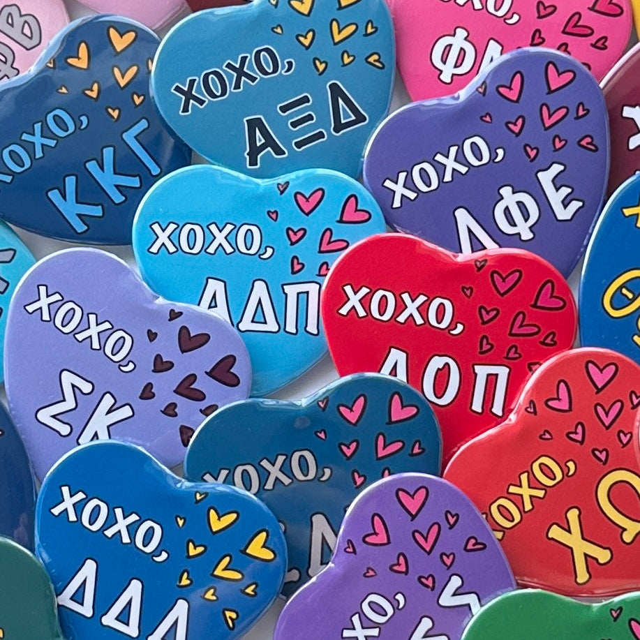 XOXO Sorority Heart Shaped Button