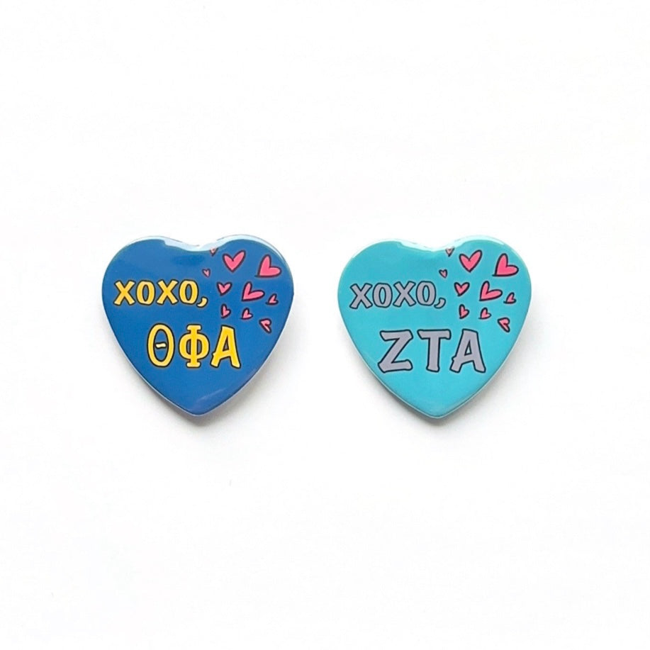 XOXO Sorority Heart Shaped Button