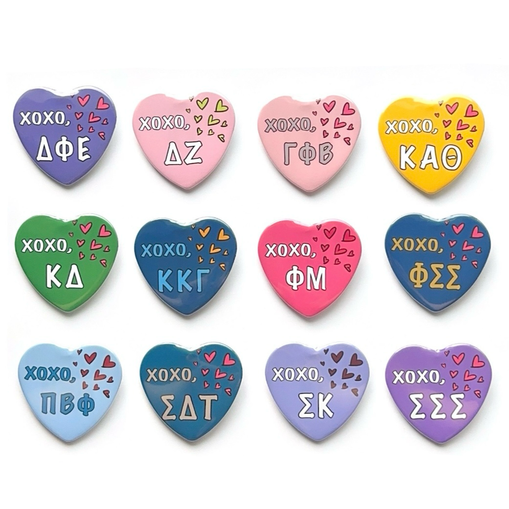 XOXO Sorority Heart Shaped Button