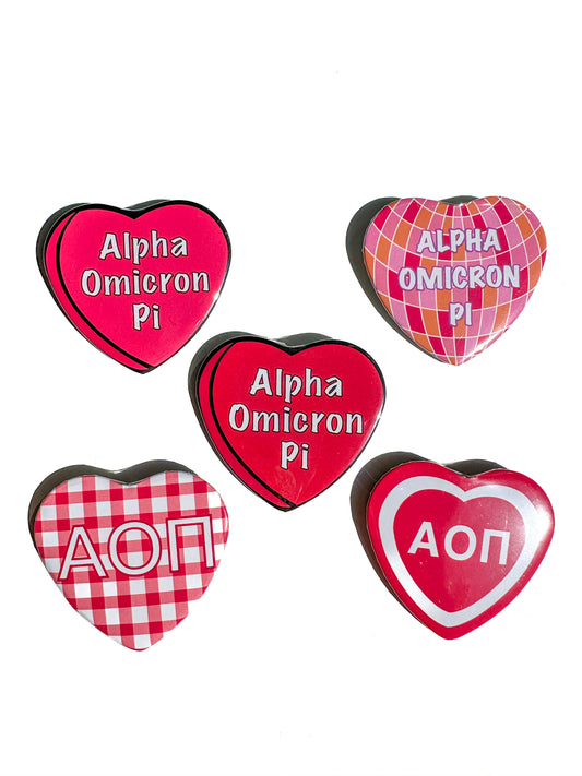 Alpha Omicron Pi Heart Button Set