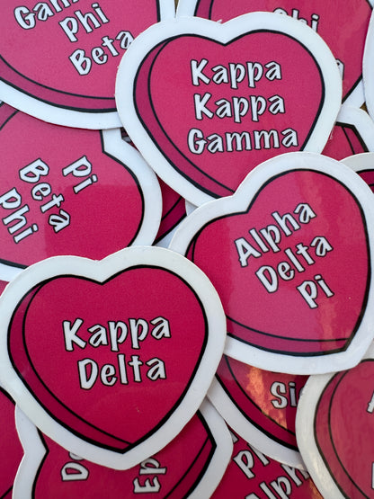 Pink Candy Heart Sorority Sticker