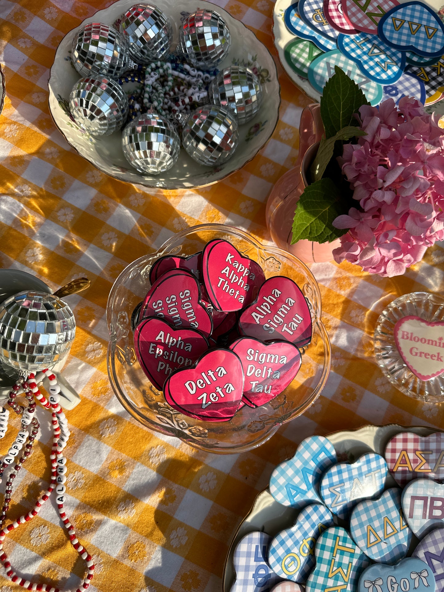 Pink Candy Heart Sorority Button