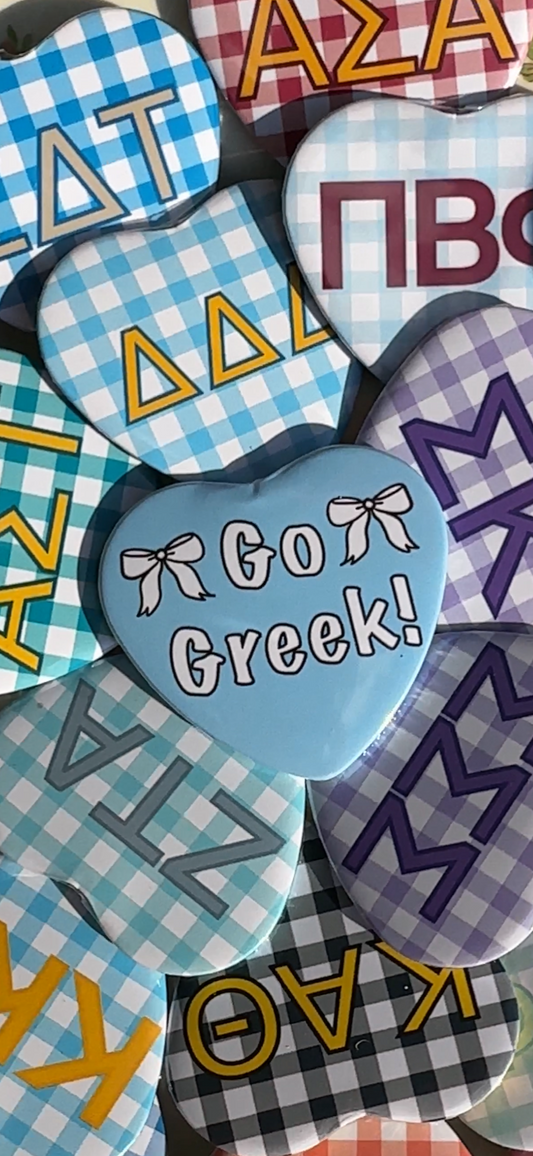 Go Greek Bow Heart Button